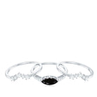 East West Set Black Onyx and Diamond Trio Wedding Ring Set AAA - Rosec Jewels