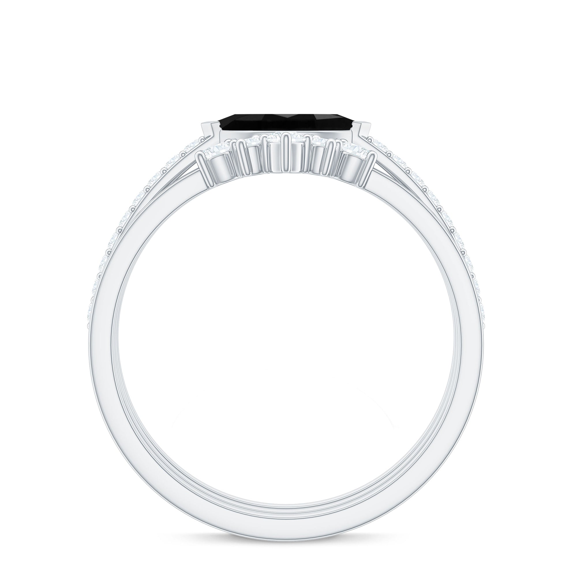 Rosec Jewels-Natural Marquise Black Spinel Diamond 3 Piece Bridal Ring Set