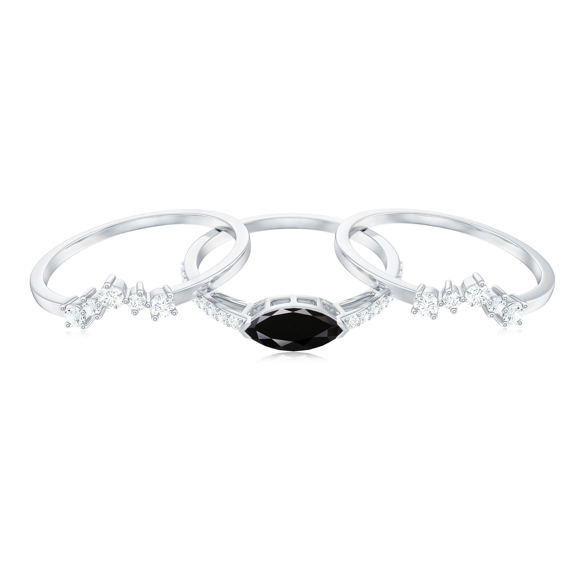 Rosec Jewels-Natural Marquise Black Spinel Diamond 3 Piece Bridal Ring Set