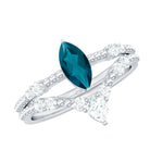 London Blue Topaz and Diamond Wedding Ring Set with Beaded Details AAA - Rosec Jewels