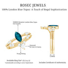 London Blue Topaz and Diamond Wedding Ring Set with Beaded Details AAA - Rosec Jewels