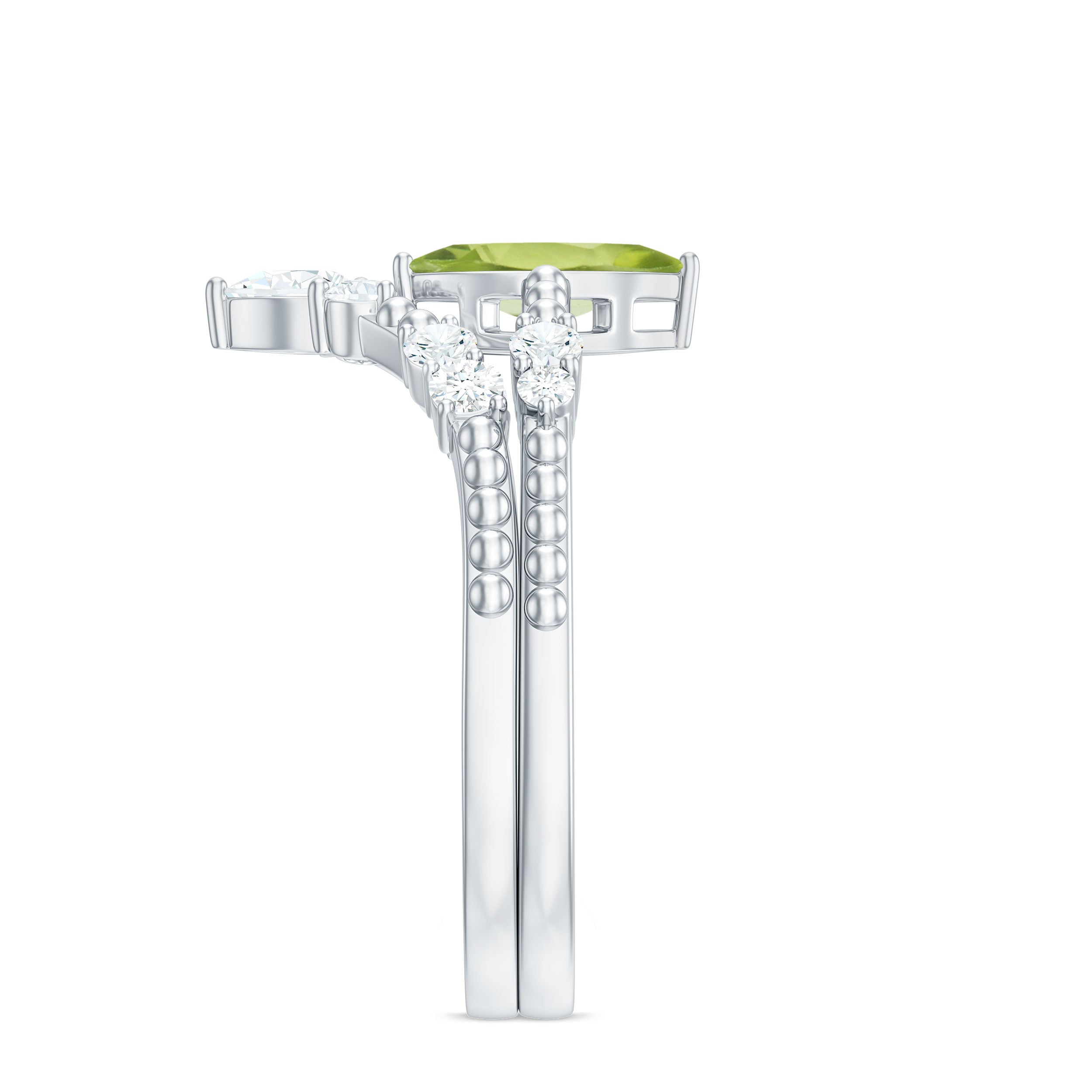 Natural Peridot Marquise Engagement Ring With Wedding Band AAA - Rosec Jewels
