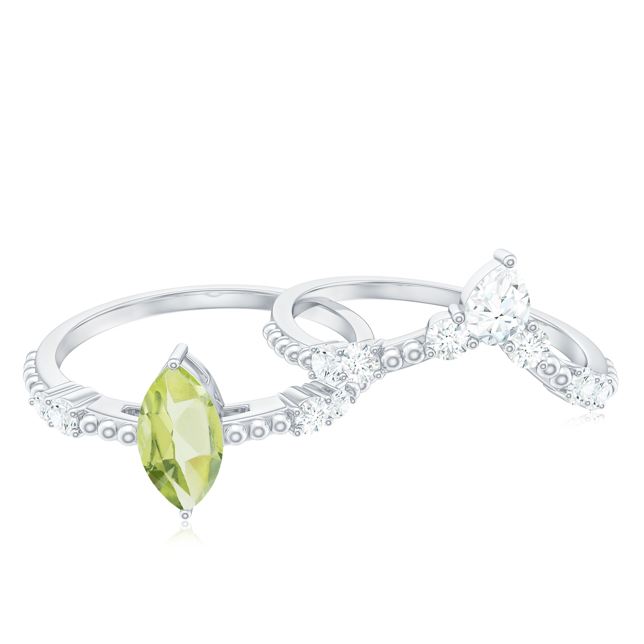 Natural Peridot Marquise Engagement Ring With Wedding Band AAA - Rosec Jewels