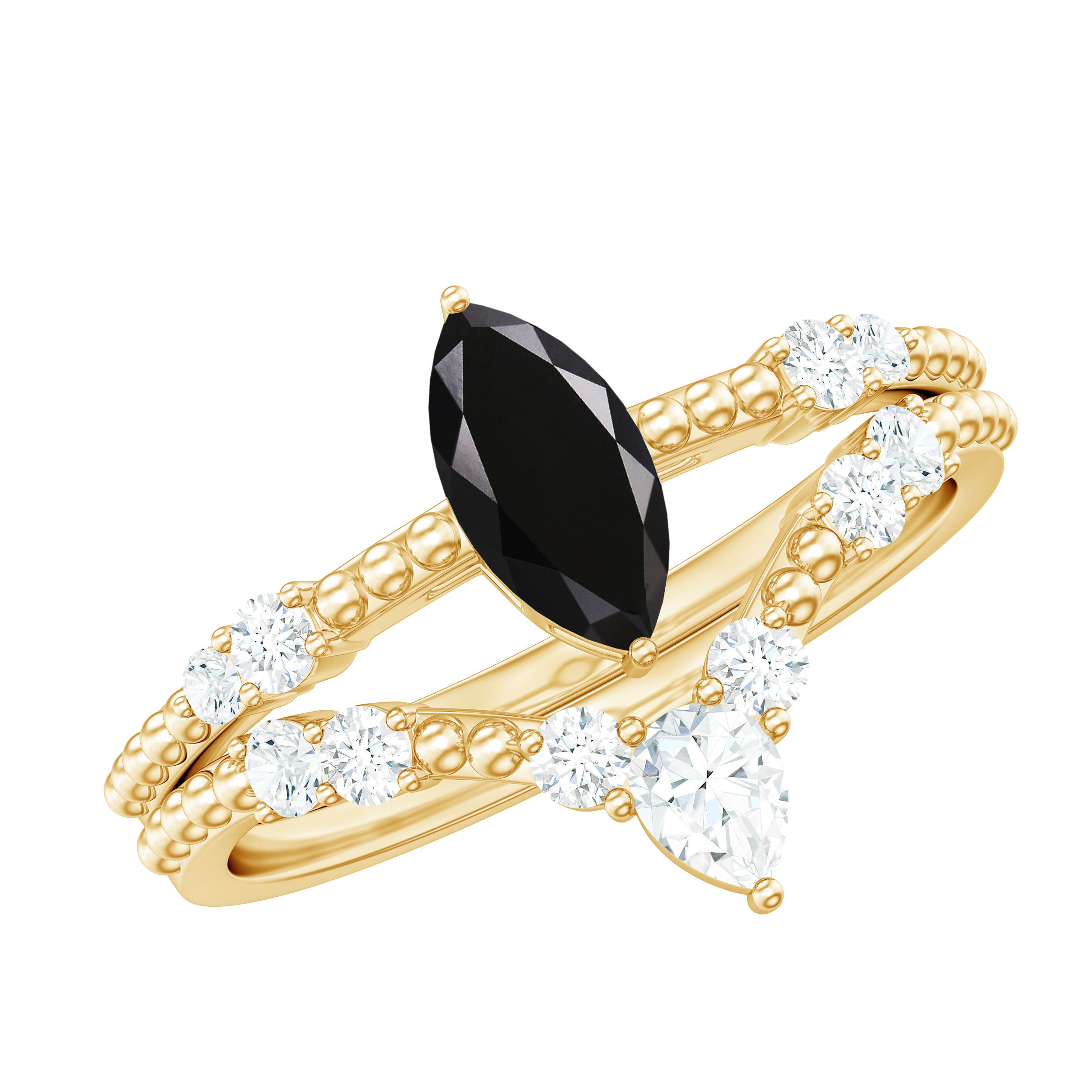 Natural Black Spinel Wedding Engagement Ring Set with Moissanite AAA - Rosec Jewels