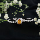 Pear Cut Citrine Bridal Trio Ring Set with Moissanite Band AAA - Rosec Jewels