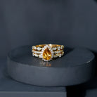 Pear Cut Citrine Bridal Trio Ring Set with Moissanite Band AAA - Rosec Jewels