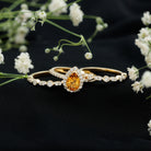 Pear Cut Citrine Bridal Trio Ring Set with Moissanite Band AAA - Rosec Jewels