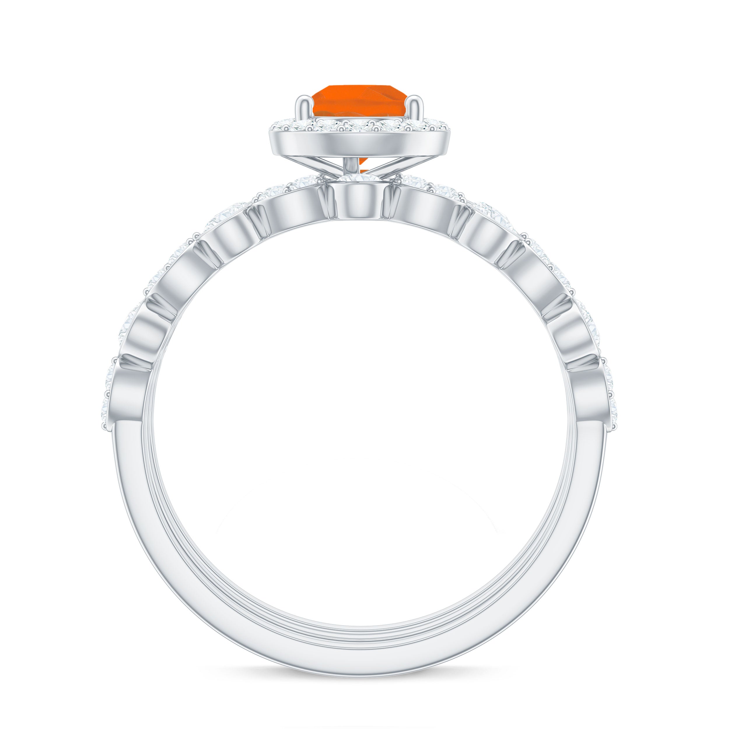 Rosec Jewels-Pear Cut Fire Opal Bridal Trio Ring Set with Moissanite Band