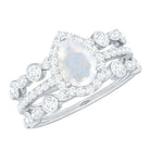 Pear Cut Moonstone Bridal Trio Ring Set with Moissanite Band AAA - Rosec Jewels