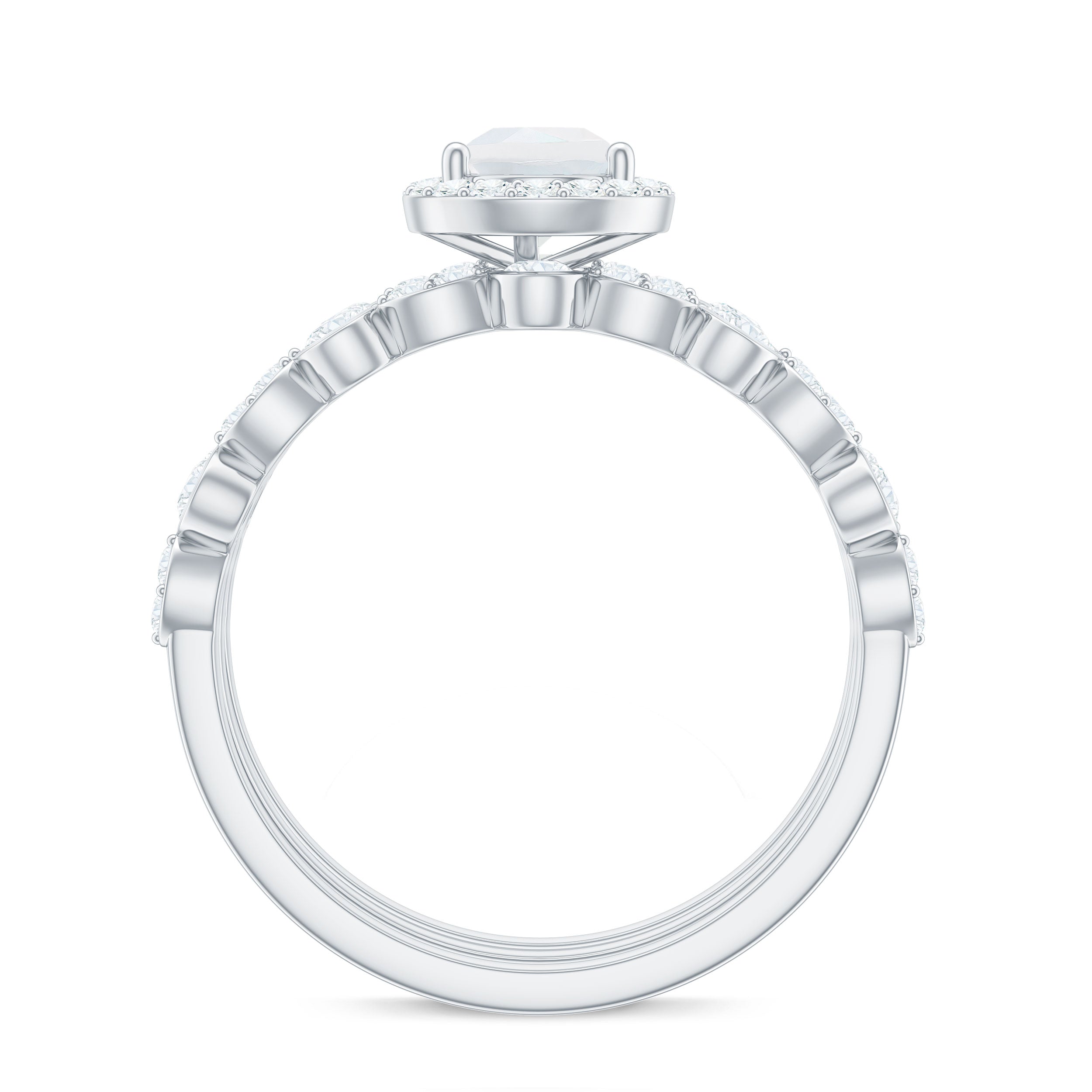 Pear Cut Moonstone Bridal Trio Ring Set with Moissanite Band AAA - Rosec Jewels