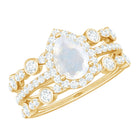 Pear Cut Moonstone Bridal Trio Ring Set with Moissanite Band AAA - Rosec Jewels