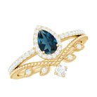 Vintage Style London Blue Topaz and Diamond Teardrop Wedding Ring Set AAA - Rosec Jewels