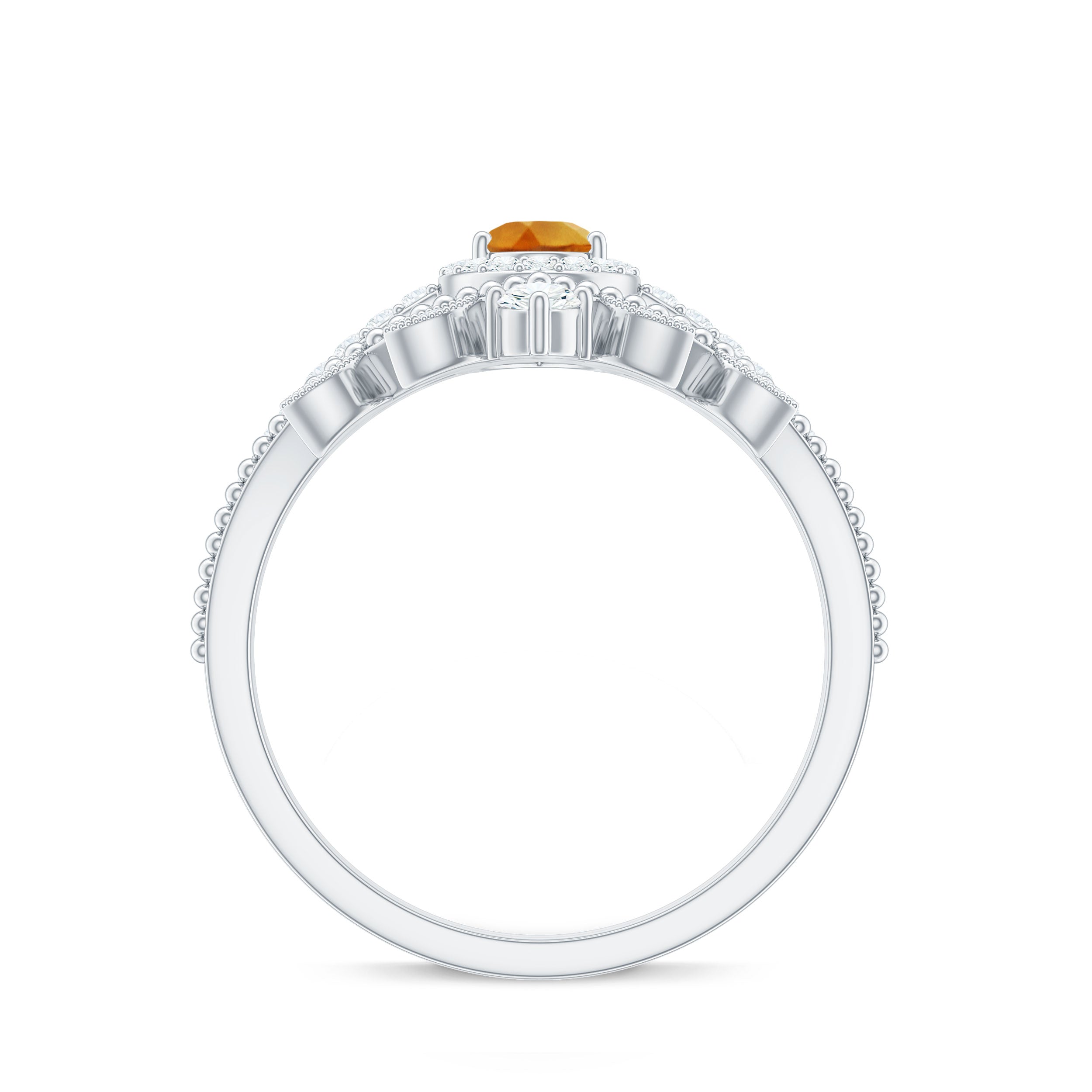 Certified Citrine and Diamond Teardrop Engagement Ring with Enhancer AAA - Rosec Jewels