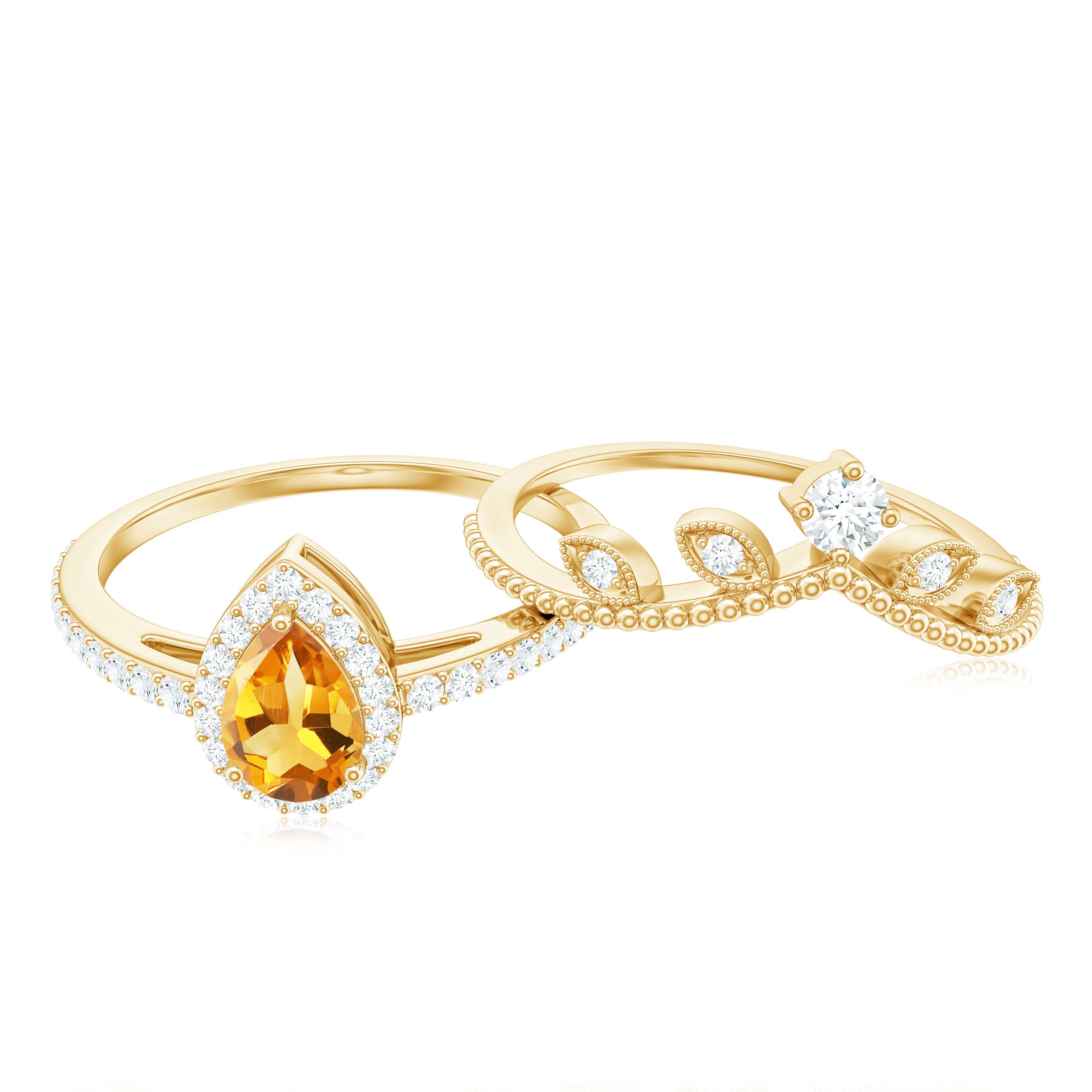 Certified Citrine and Diamond Teardrop Engagement Ring with Enhancer AAA - Rosec Jewels