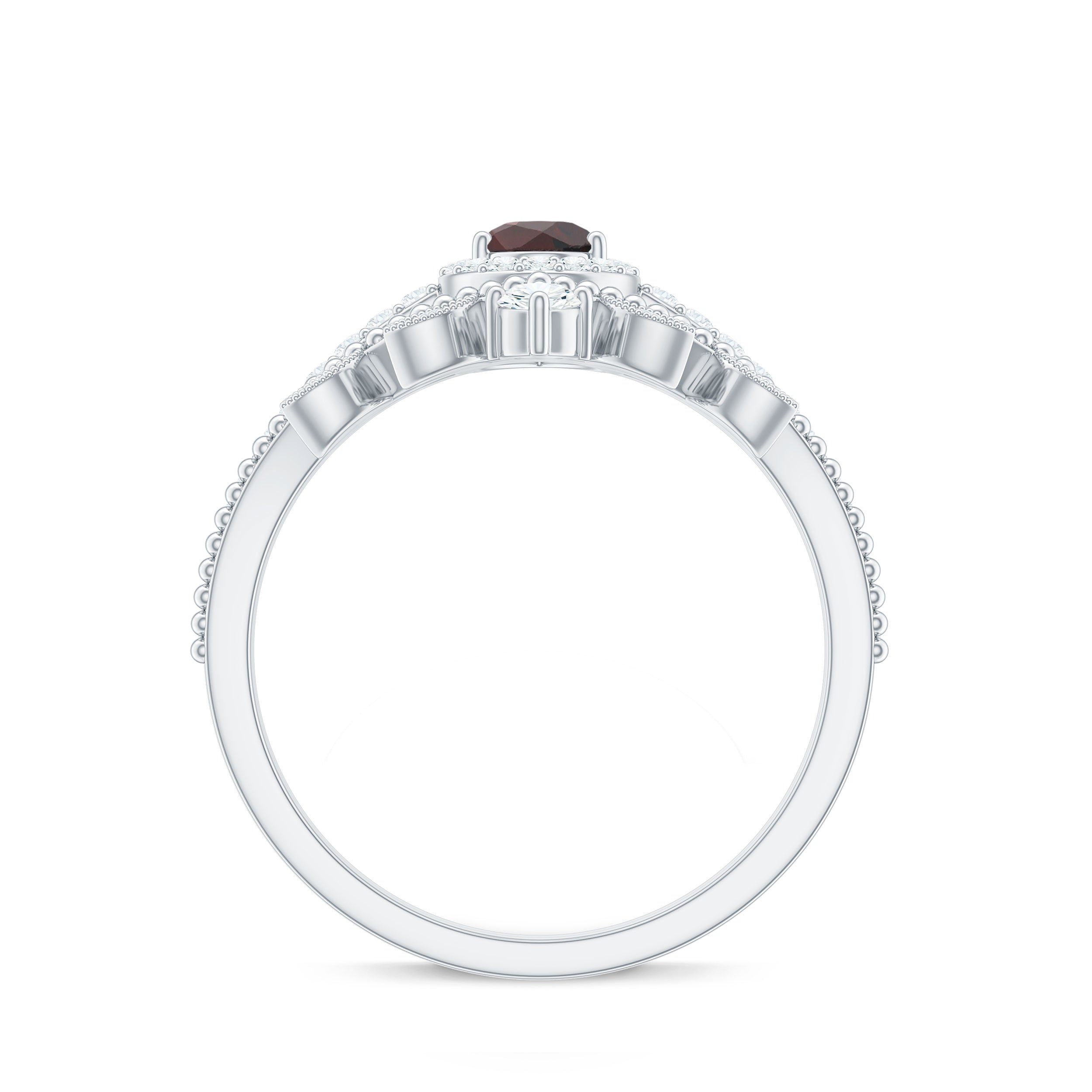 Natural Garnet Diamond Vintage Wedding Bridal Ring Set AAA - Rosec Jewels