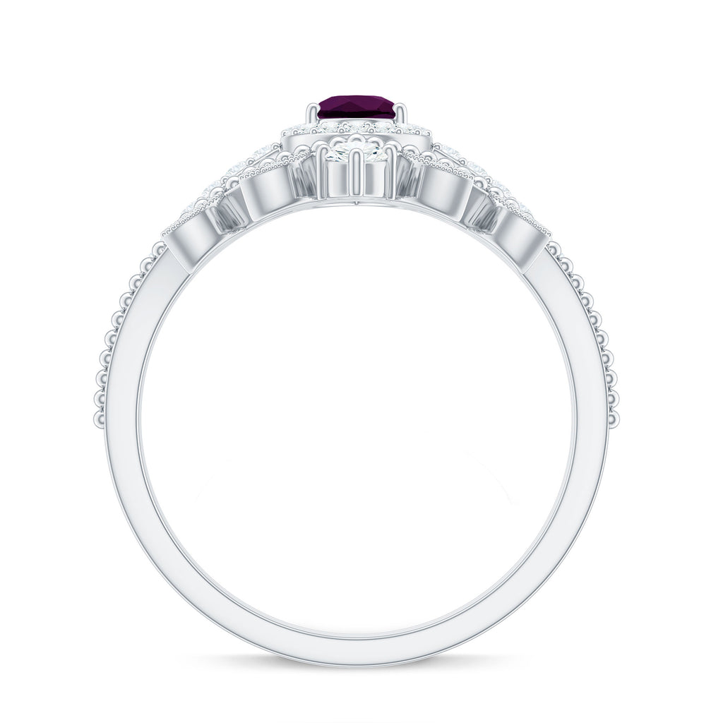 1.5 CT Vintage Inspired Rhodolite Teardrop Wedding Ring Set with Diamond Rhodolite - ( AAA ) - Quality - Rosec Jewels