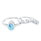 Rosec Jewels-Vintage Looking Aquamarine and Diamond Teardrop Wedding Ring Set for Women