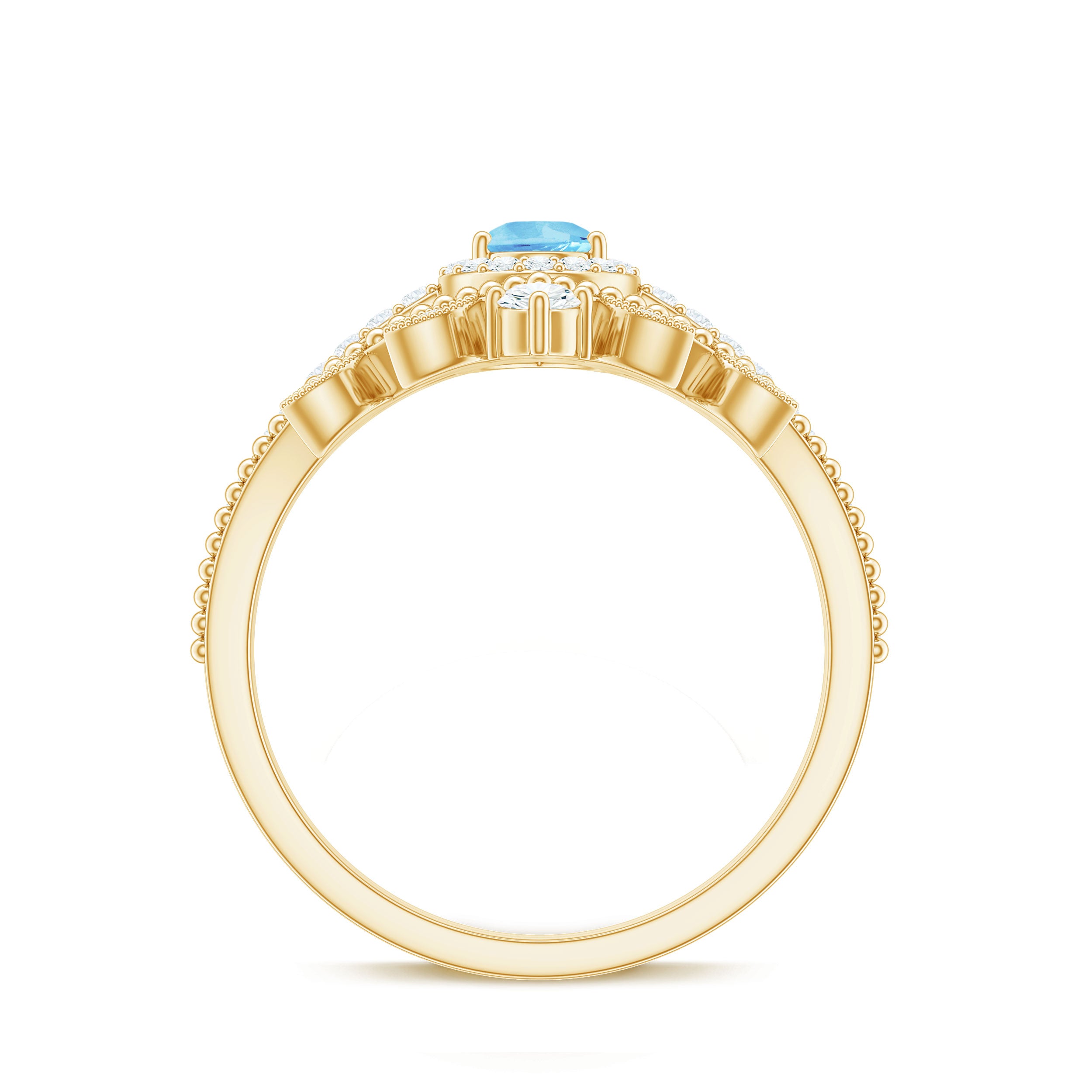 Rosec Jewels-Vintage Looking Aquamarine and Diamond Teardrop Wedding Ring Set for Women