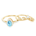 Rosec Jewels-Vintage Looking Aquamarine and Diamond Teardrop Wedding Ring Set for Women
