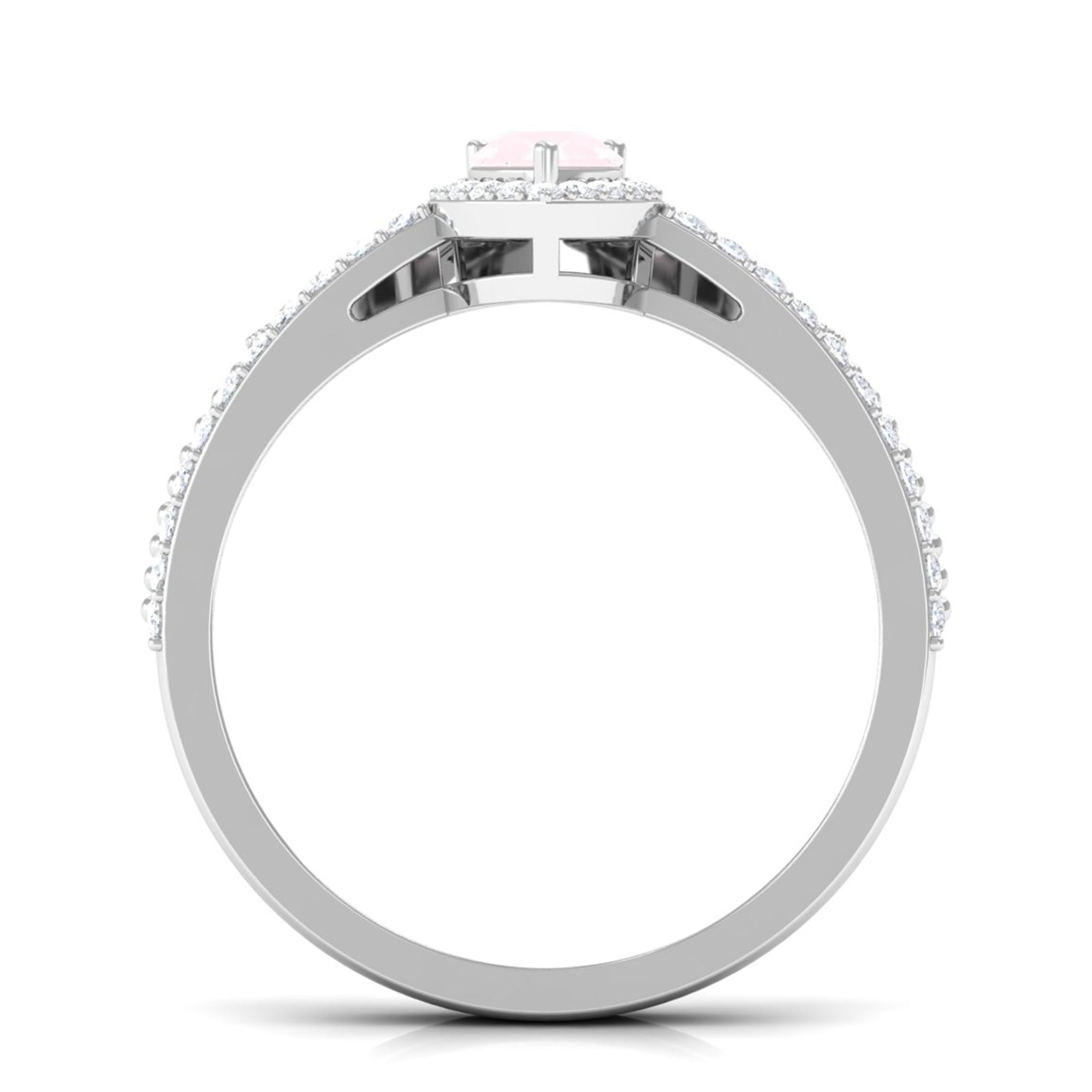 Vintage Inspired Rose Quartz Teardrop Wedding Ring Set with Diamond Rose Quartz - ( AAA ) - Quality - Rosec Jewels