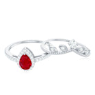Vintage Looking Pear Shape Ruby Diamond Engagement Ring with Enhancer AAA - Rosec Jewels