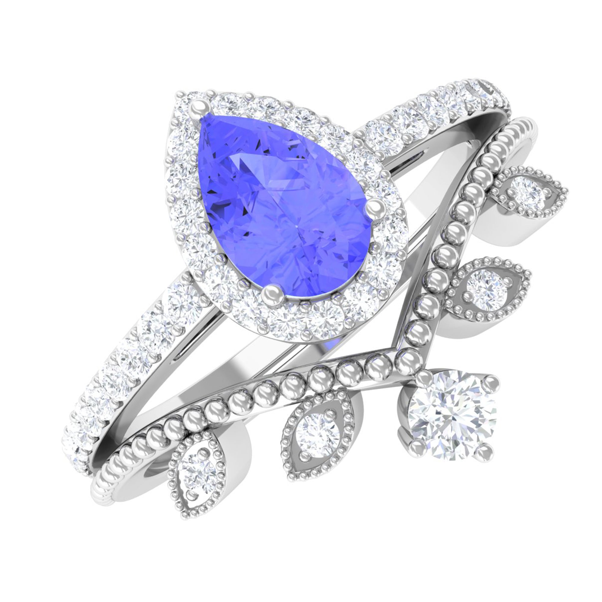 Rosec Jewels-Vintage Looking Tanzanite Diamond Wedding Bridal Ring Set of 2