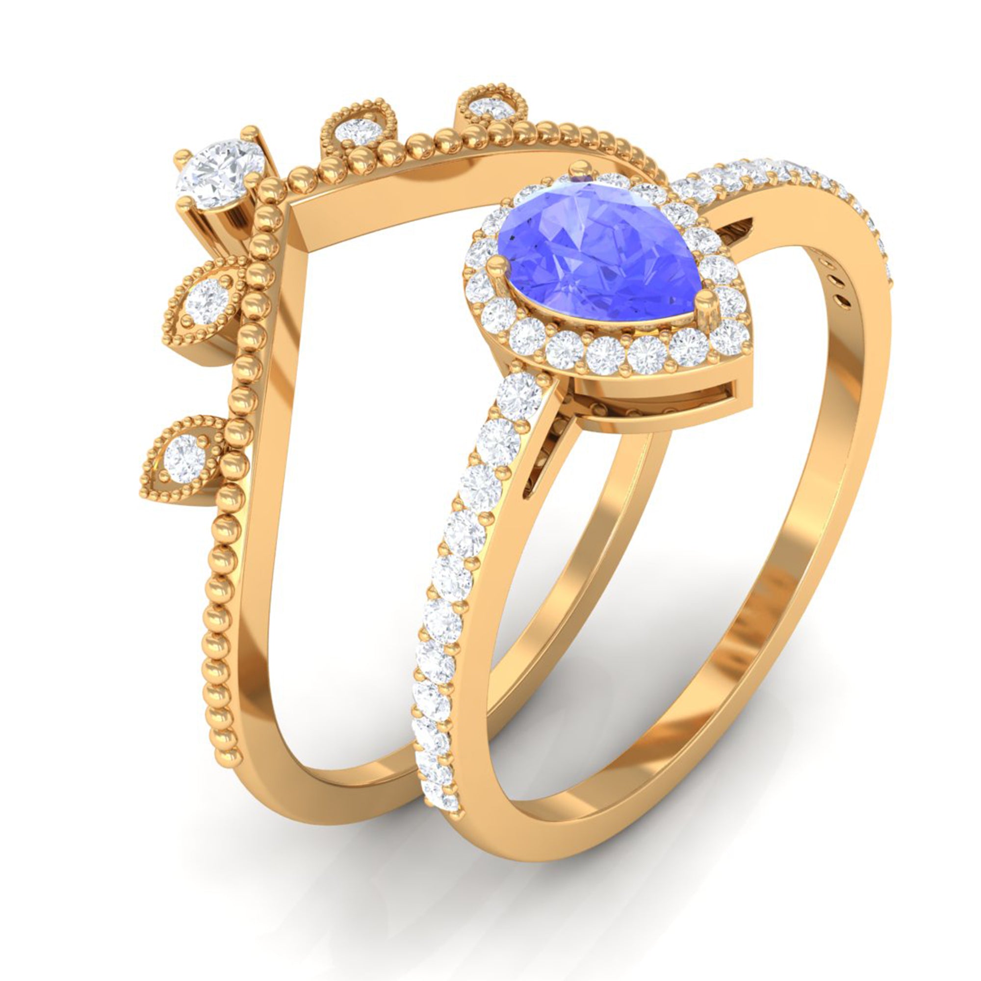 Rosec Jewels-Vintage Looking Tanzanite Diamond Wedding Bridal Ring Set of 2
