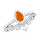 Vintage Inspired Fire Opal Teardrop Wedding Ring Set with Diamond AAA - Rosec Jewels