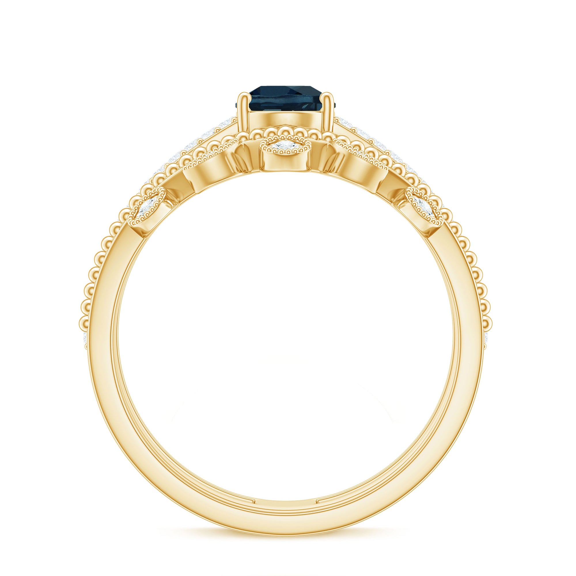 Pear London Blue Topaz Double Band Engagement Ring with Diamond Enhancer AAA - Rosec Jewels