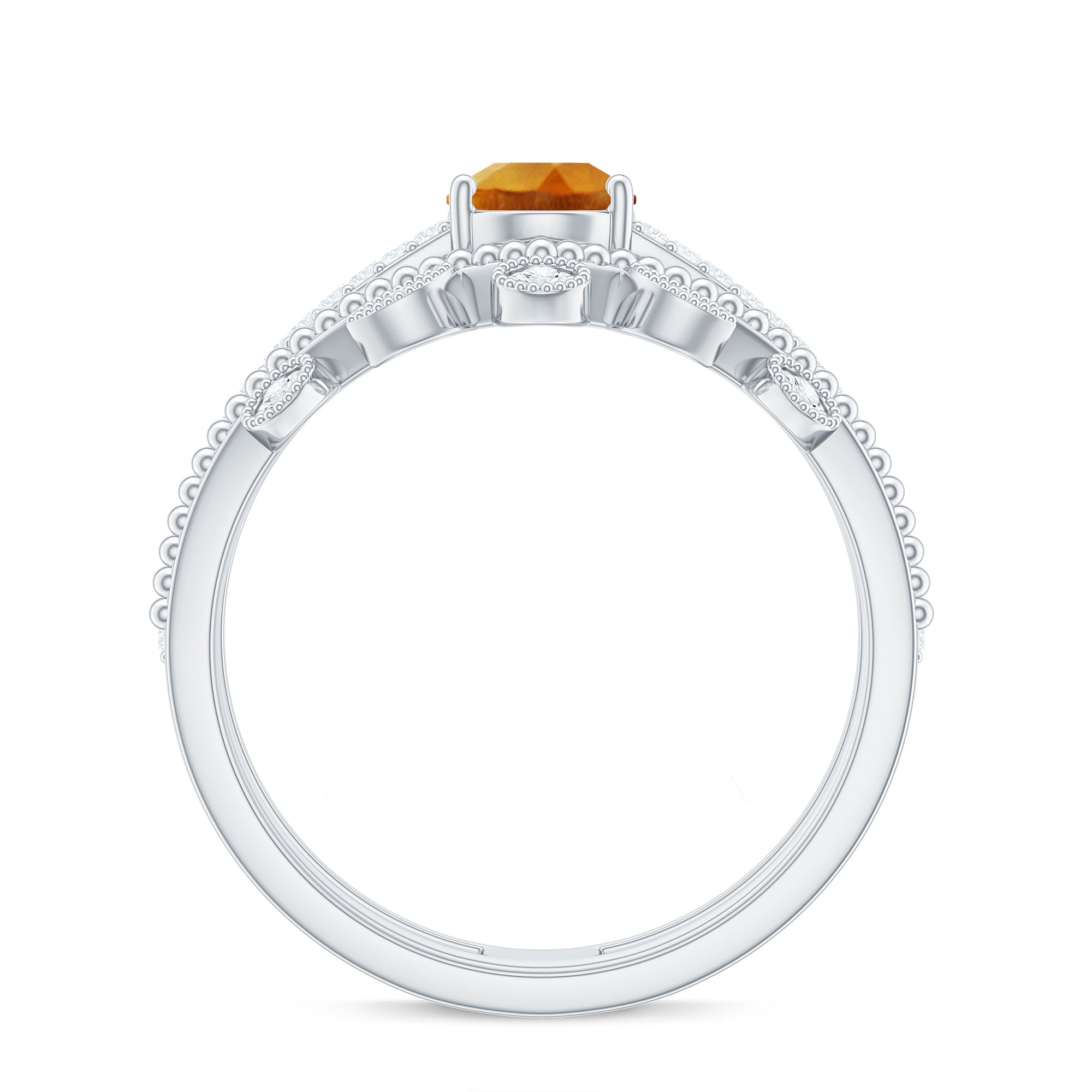 Rosec Jewels-Natural Citrine Double Band Engagement Ring with Enhancer