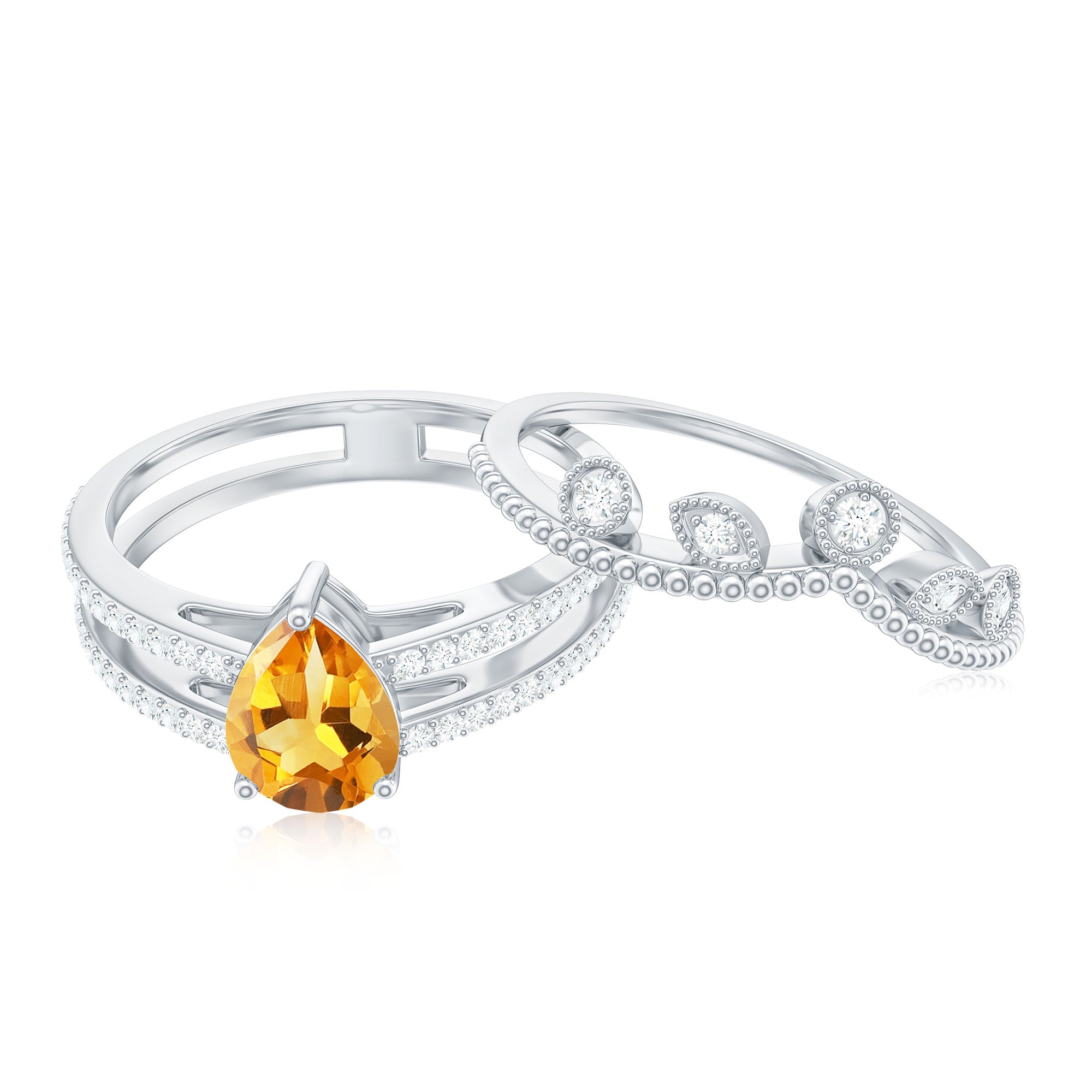 Rosec Jewels-Natural Citrine Double Band Engagement Ring with Enhancer