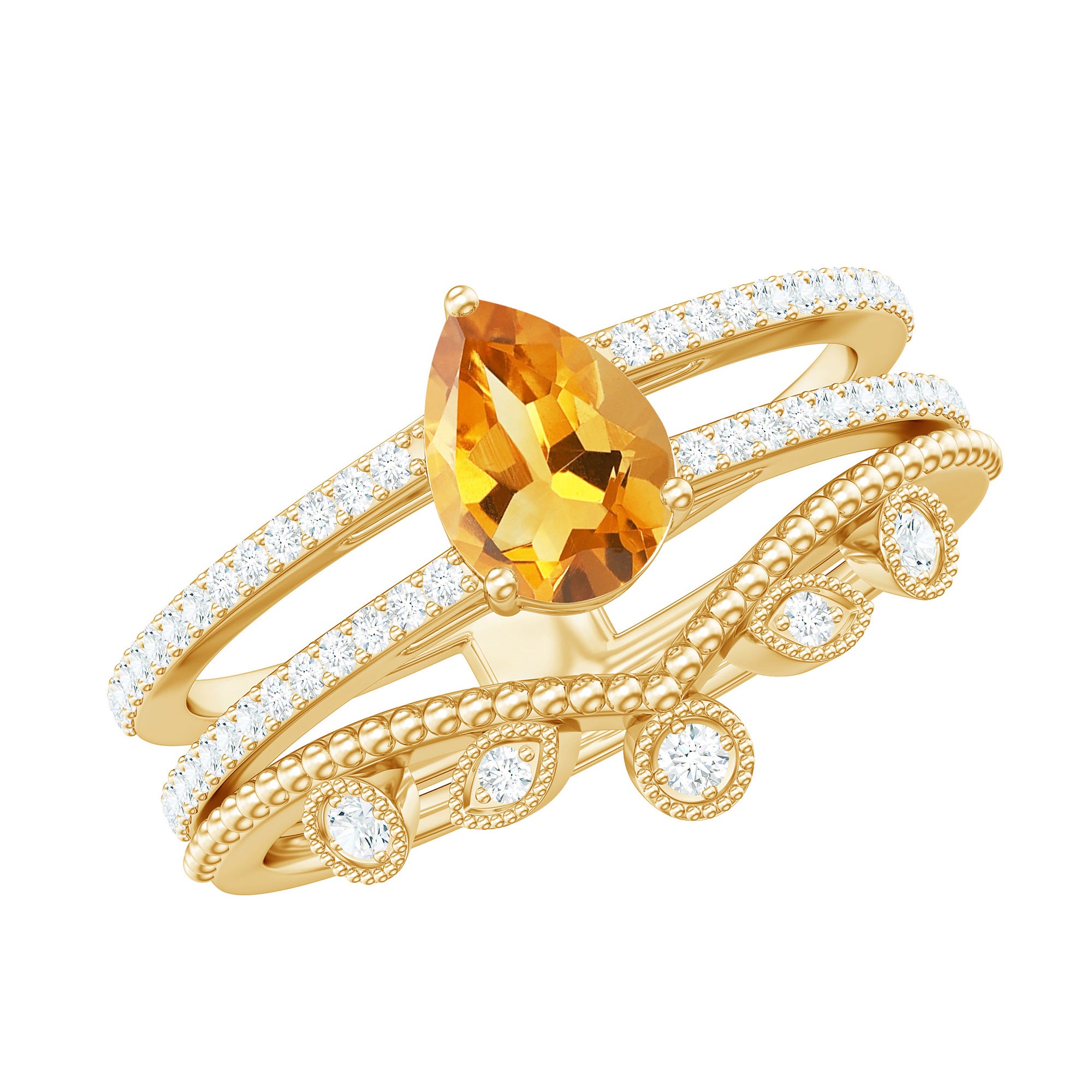 Rosec Jewels-Natural Citrine Double Band Engagement Ring with Enhancer