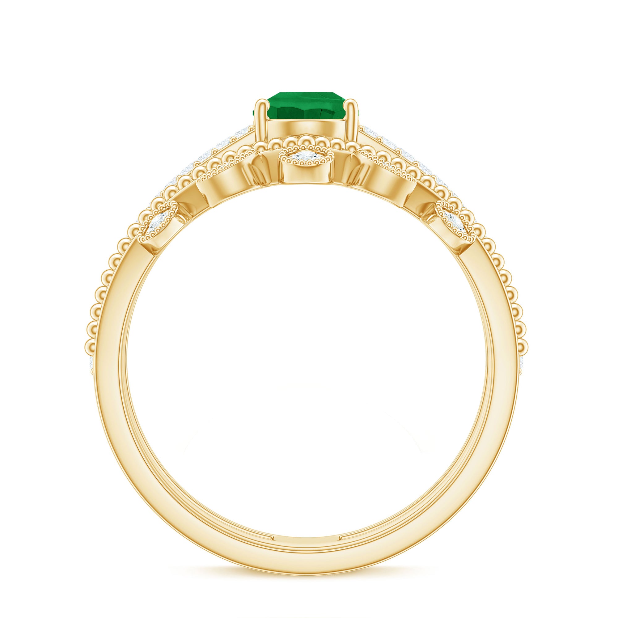 Vintage Style Emerald Diamond Wedding Bridal Ring Set AAA - Rosec Jewels