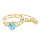 1 Carat Aquamarine and Diamond Teardrop Engagement Ring with Enhancer AAA - Rosec Jewels