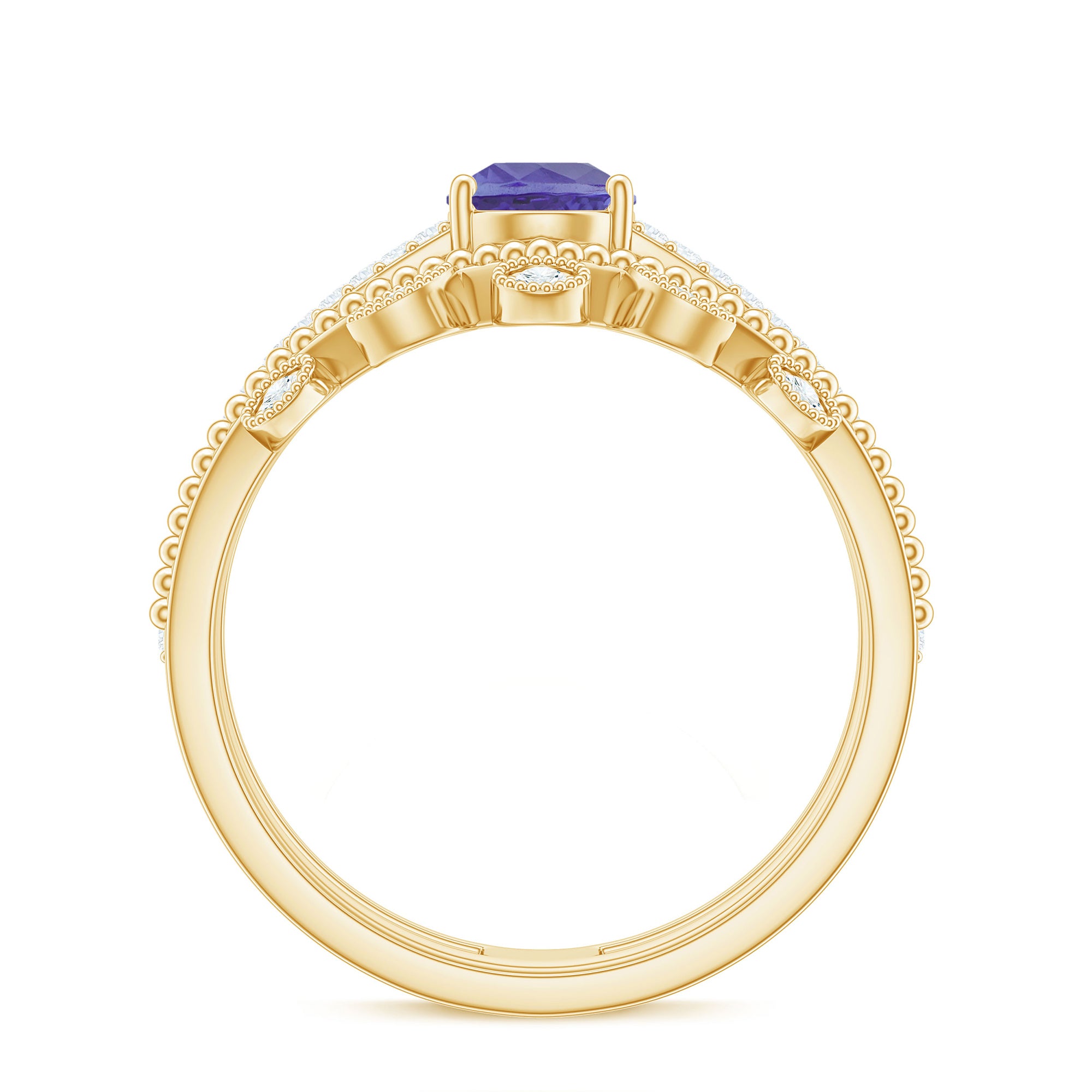 Rosec Jewels-Real Tanzanite Diamond Double Band Engagement Ring with Curved Wedding Band