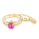 Pear Cut Real Pink tourmaline and Moissanite Wedding Ring Set AAA - Rosec Jewels