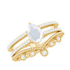 Pear Cut Natural Moonstone and Diamond Wedding Ring Set AAA - Rosec Jewels