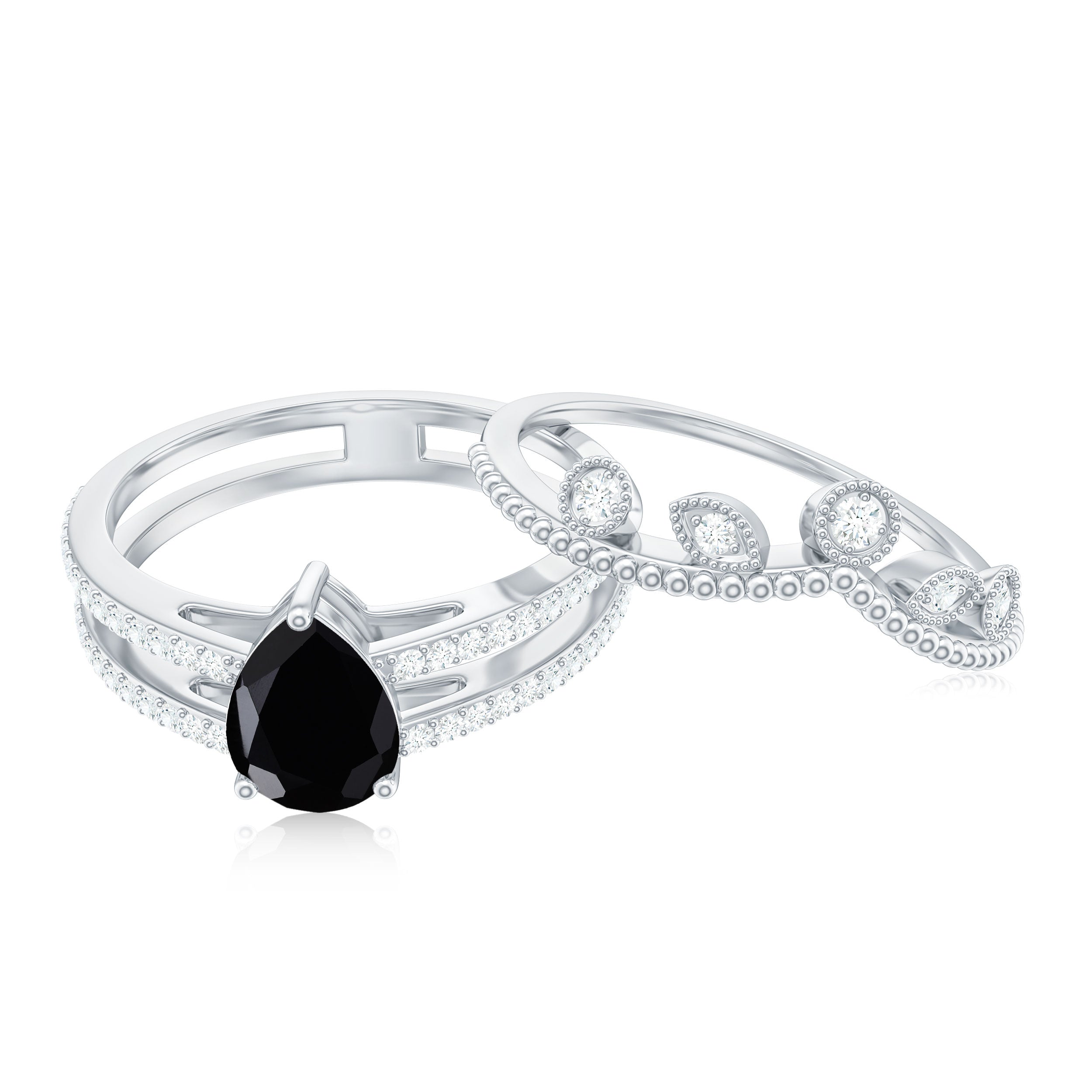 Vintage Style Black Spinel Diamond Wedding Ring Set for Women AAA - Rosec Jewels