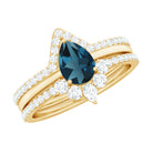 Rosec Jewels-Pear Shape London Blue Topaz and Diamond Trio Ring Set