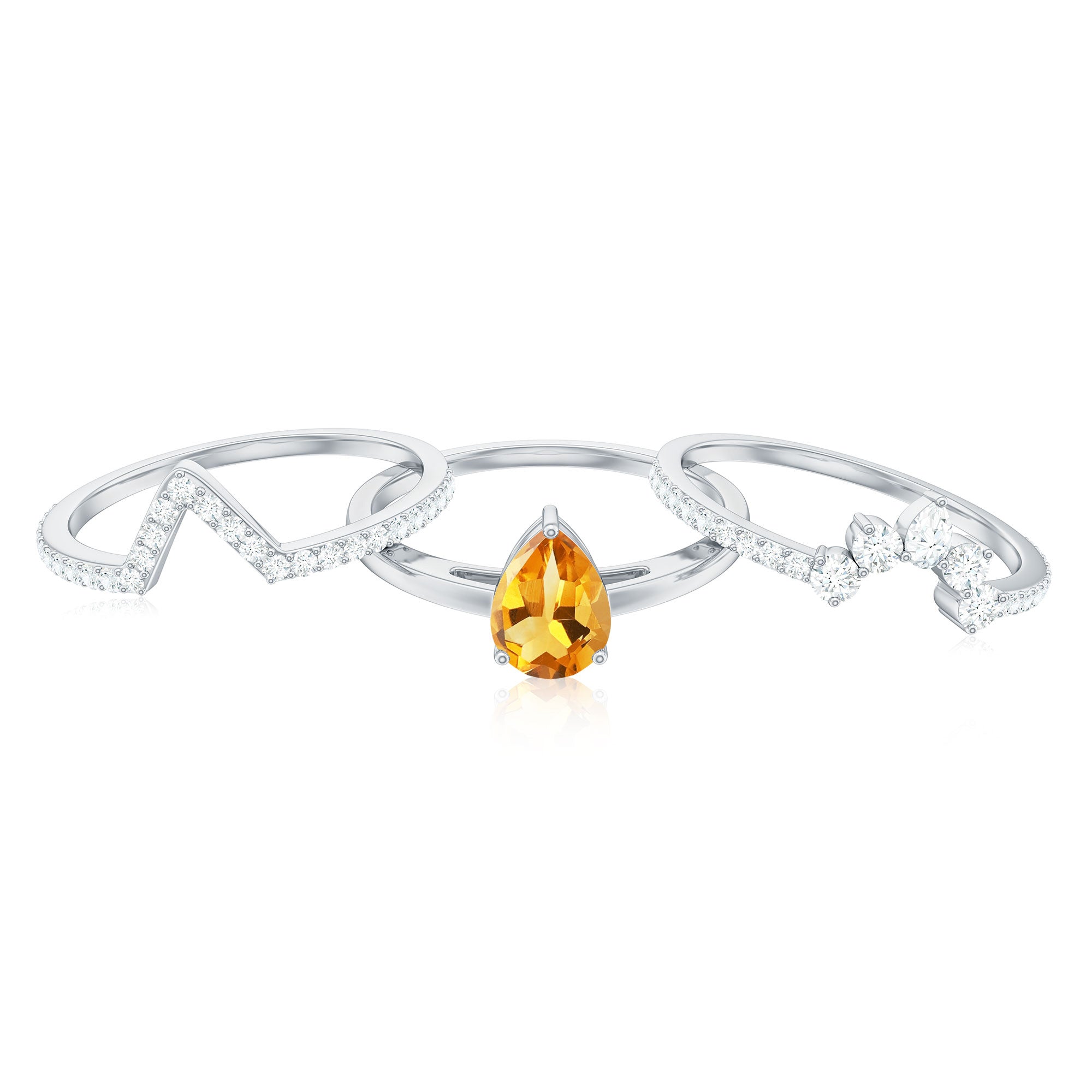 Rosec Jewels-Natural Pear Shape Citrine Wedding Bridal Ring Set of 3 with Certificate