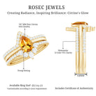 Natural Pear Shape Citrine Wedding Bridal Ring Set of 3 with Certificate AAA - Rosec Jewels