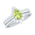 Certified Real 1 Carat Peridot Trio Wedding Ring Set with Moissanite AAA - Rosec Jewels