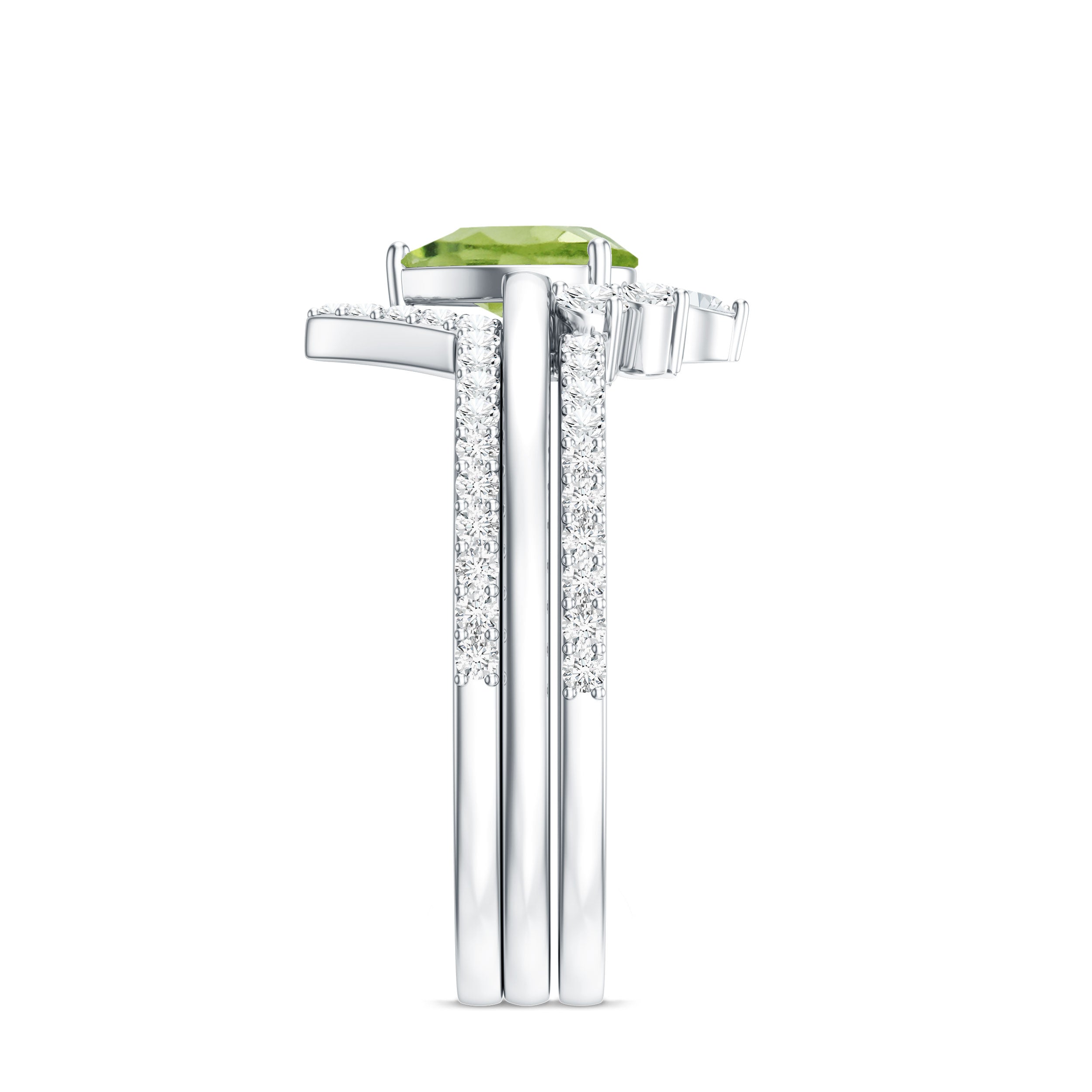 Certified Real 1 Carat Peridot Trio Wedding Ring Set with Moissanite AAA - Rosec Jewels