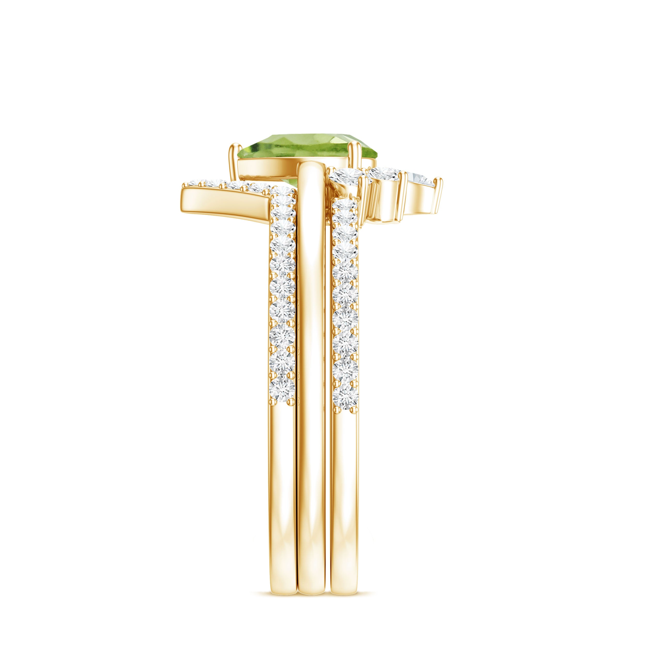 Certified Real 1 Carat Peridot Trio Wedding Ring Set with Moissanite AAA - Rosec Jewels