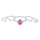 Pear Cut Pink Tourmaline Trio Wedding Ring Set with Moissanite AAA - Rosec Jewels