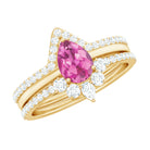 Pear Cut Pink Tourmaline Trio Wedding Ring Set with Moissanite AAA - Rosec Jewels