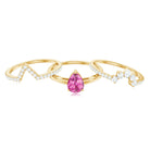 Pear Cut Pink Tourmaline Trio Wedding Ring Set with Moissanite AAA - Rosec Jewels