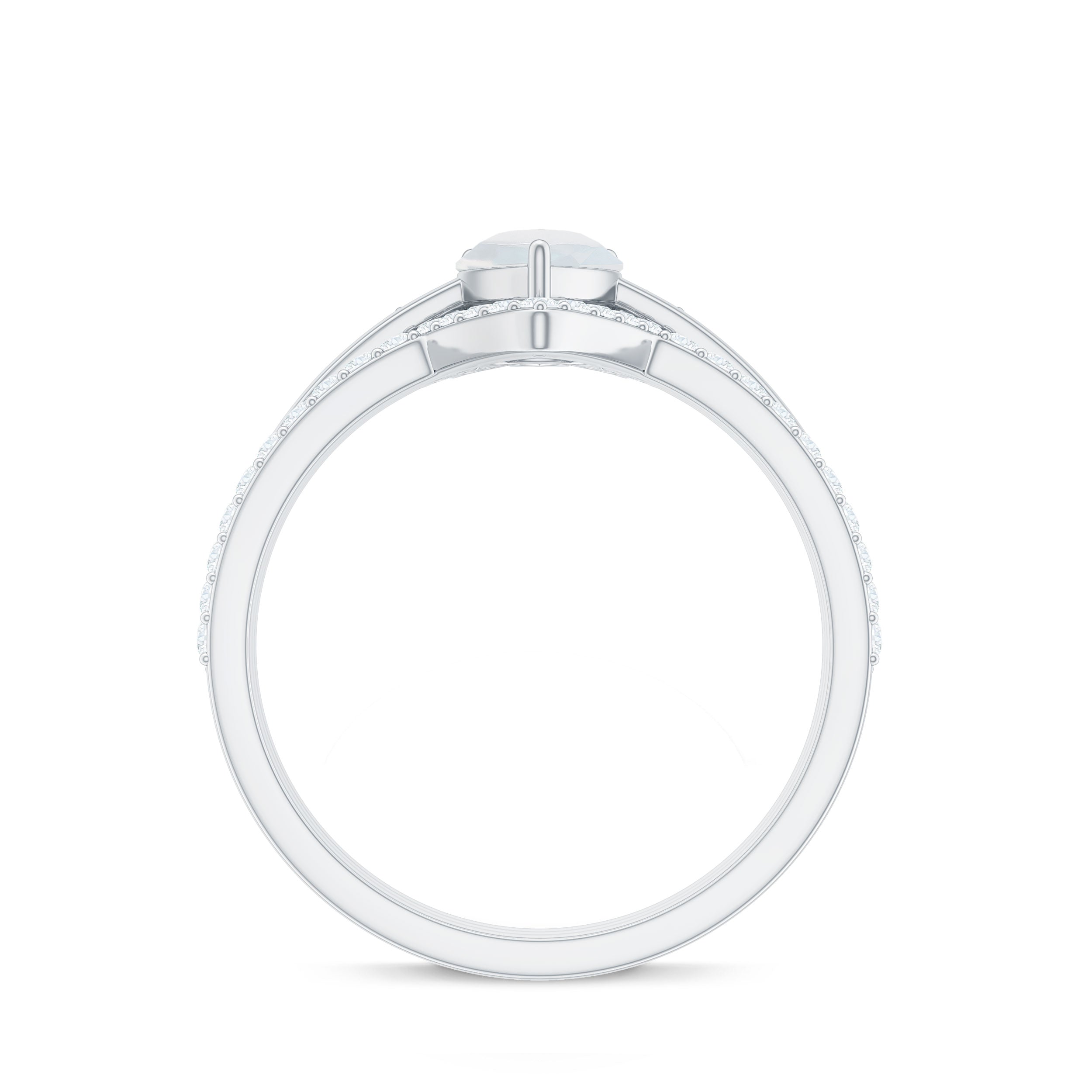 Pear Cut Moonstone Trio Wedding Ring Set with Moissanite AAA - Rosec Jewels