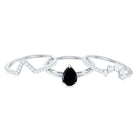 6X8mm Pear Shaped Black Onyx Engagement Ring With Ring Guards AAA - Rosec Jewels