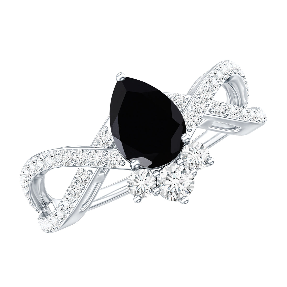 1 Carat Pear Shaped Black Onyx Designer Engagement Ring with Diamond AAA - Rosec Jewels